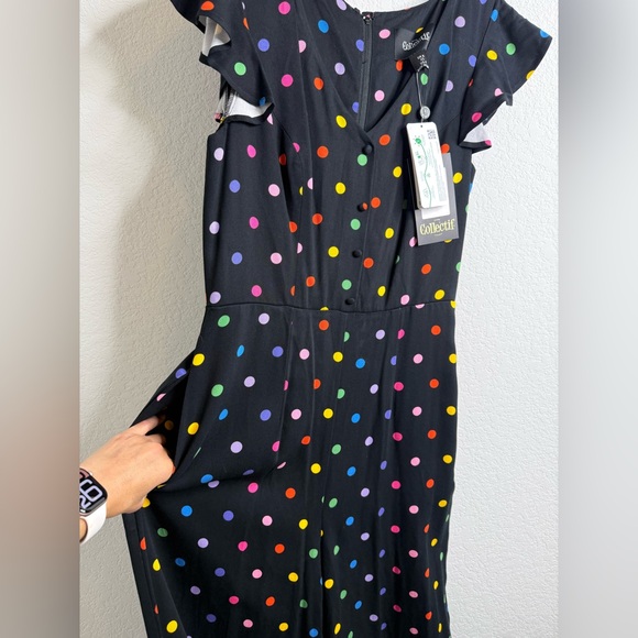 NWT Collectif the Thelma retro rainbow polka dot jumpsuit Sz 4 - Picture 6 of 16